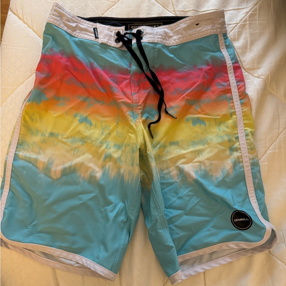 O'Neill Men's Blue and Red Gradient Swim Shorts
